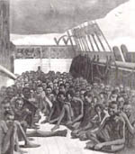 A ship's deck crowded with slaves