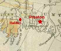 Map showing Preston and Halifax