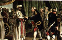 Image of a black man being received by 'gentlement'.